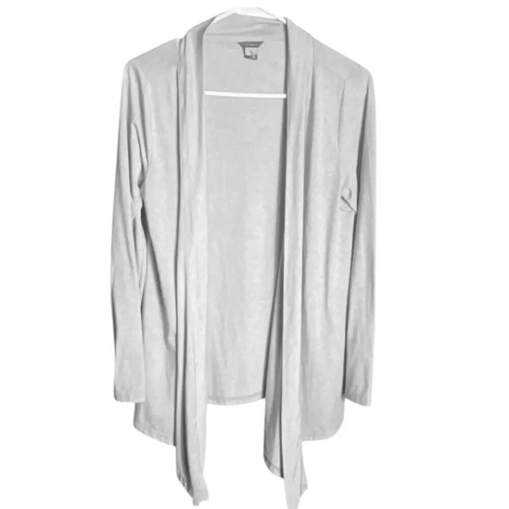 Eddie Bauer Cardigan Open Front Knit Gray Minimalist Luxe Women M